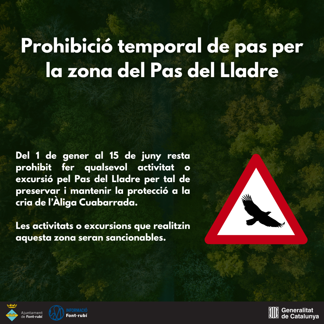 Prohibició temporal de pas per la zona del Pas del Lladre 