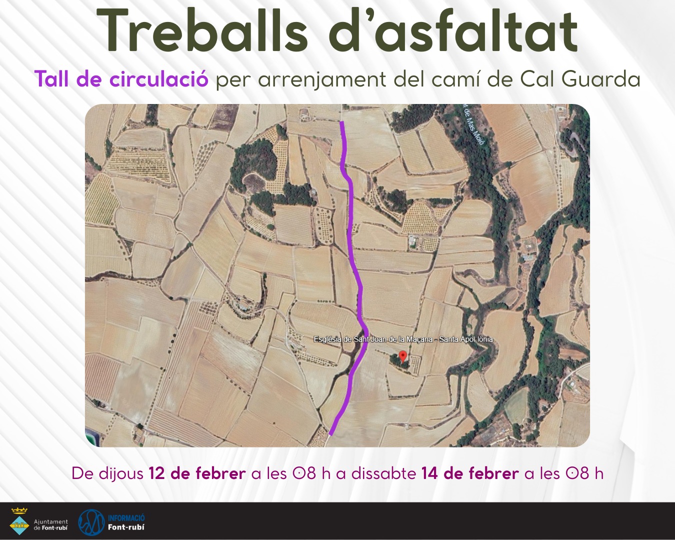 Tall de circulaci&oacute; al cam&iacute; de Cal Guarda per treballs d'asfaltat